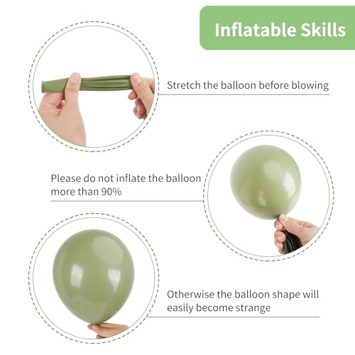 Image of RUBFAC Sage Green Balloons, 65 Pcs Party Balloons Green Gold Sand White 12 Inches for Tiana Birthday, Wedding, Baby Shower, Eucalyptus Party Decorations