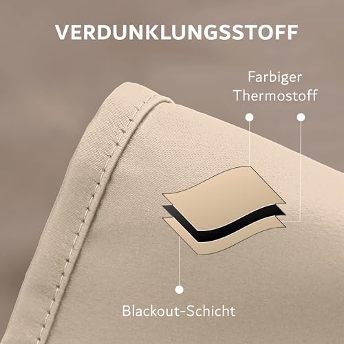 Cozyor Praktisches Set ohne Bohren: 2X Vorhang + 1x Klemmstange Silber 111-200 cm + 2X Raffhalter mit Magnet Blickdicht & verdunkelnd, als Raumteiler, Fenster & Tür Beige Thermovorhang 240x135cm
