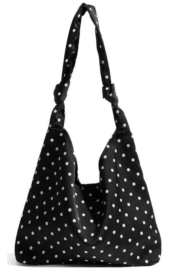 Polka Dot Hobo Bag for Women Satin Tote Tie Handbags Shoulder Purse Large Satchel for Travel Work