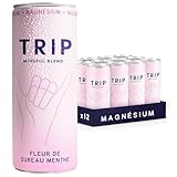 Trip Mindful Blend boisson légèrement pétillante aux adaptogènes, mocktail avec 120mg de magnésium, crinière de lion et L-théanine, sans sucres ajoutés, saveur fleur de sureau et menthe 12x250ml