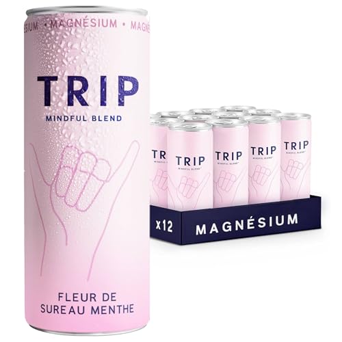 Trip Mindful Blend boisson légèrement pétillante aux adaptogènes, mocktail avec 120mg de magnésium, crinière de lion et L-théanine, sans sucres ajoutés, saveur fleur de sureau et menthe 12x250ml