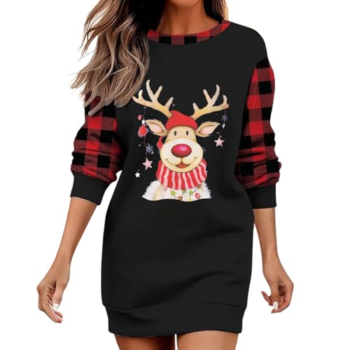 Robe de Noël pour femme cadeau idéal avec manches longues et imprimé de fête