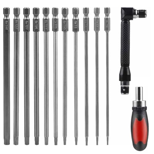 Torx Schraubendreher Set 150mm Lang, Lange Torx Bit mit 2 Torxschraubendreher, T6,T8,T9,T10,T15,T20,T25,T27,T30,T40 Stahl für manuelle elektrische Schraubendreher, S2 Stahl,Stern Kopf