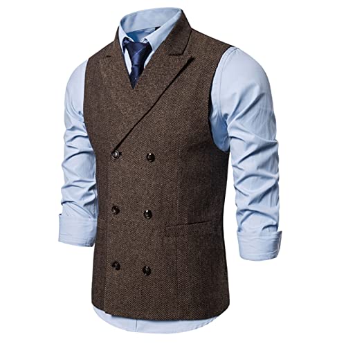 Double Breasted Vest Men Tweed Groomsmen Formal Party Wedding Waistcoats Vintage Prom Dress Vests For Suits Tuxedo