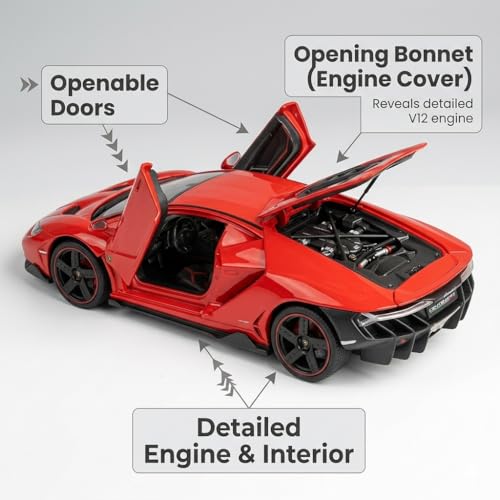 Image of 1:24 Scale Lamborghini Centenario LP770-4 Diecast Metal Car Model with Openable Doors & Bonnet, Light & Sound, Detailed Interior, Collectible Sports Car Toy for Kids & Adults (20 cm)