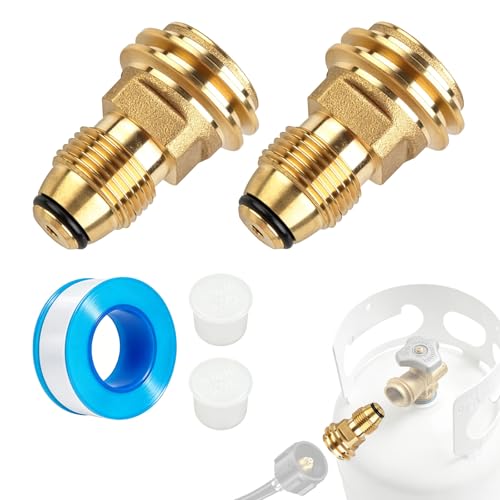 MENGBEI 2PCS Propane Tank Adapter with 1 Roll Plumbers Tape POL to QCC1 Propane Adapter Fitting Converts POL LP Tank Service Valve to QCC1/Type1 Hose or Regulator