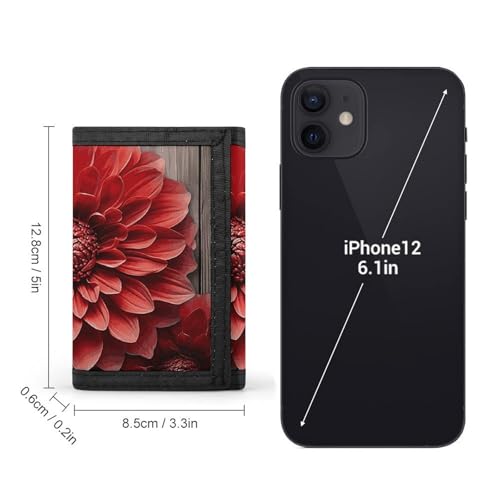 Flower Red Dahlia Trifold Wallet, Card Cases And Money Oganizer Thin Stylish Mini Coin Bag with Zipper Coin Pocket Credit for Men And Women2