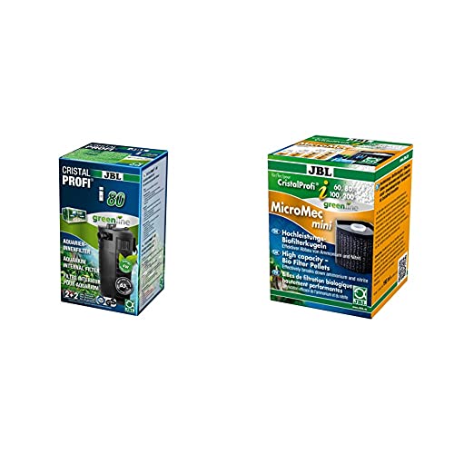 JBL CristalProf i80 greenline Energieeffizienter Innenfilter für Aquarien mit 60-110 L, 6097200 & MicroMec 6092900 Filtereinsatz mit Hochleistungs-Filterkugeln für CristalProfi i