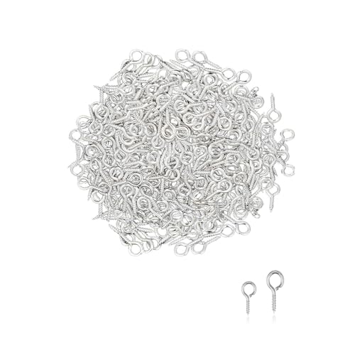 Small Screw Eye Pins - 200PCS Silver Small Metal Eye Pins - mini Screw Eyelets - Eyes Pin Hook (8mm+10mm) (Silver)
