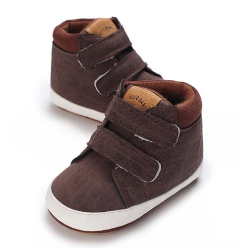 Image of Clowora Baby Boys Girls Shoes Non-Slip Rubber Sole Sneakers Infant First Walking Toddler Crib Shoes Newborn Loafers Flats. (15 /Coffee,0-6 Months)