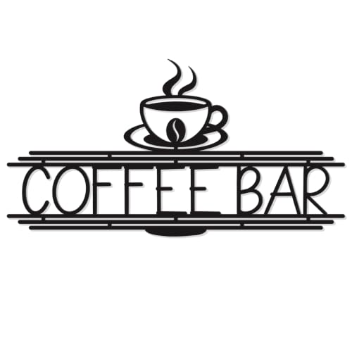 Image of Black Metal Coffee Bar Sign for Wall Coffee Signs for Coffee Station Coffee Wall Decor Coffee Accessories for Coffee Bar Metal Wall Art for Home Kitchen Coffee Bar Office (Elegant Large)