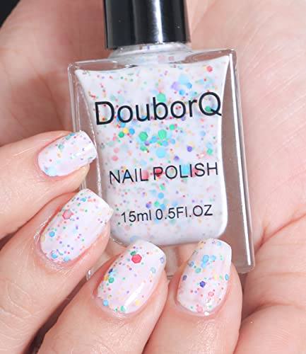 Douborq Sparkling White Nail Polish,15Ml/0.52Fl Oz Holographic Chrome Glitter Nail Polish Long-Lasting Shimmer And Iridescent Effect #TOP6