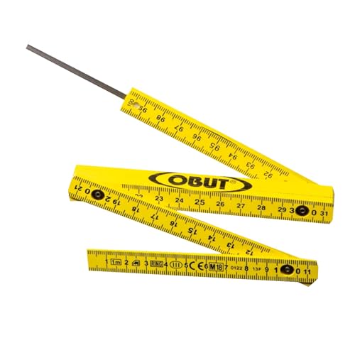 OBUT Mètre pliant à tirette en fibre de verre, marqué OBUT sur la tranche en couleur jaune