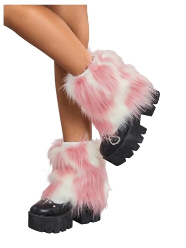 WDIRARA Womens Faux Fur Ankle Leg Warmers Fuzzy Leg Cuffs Winter Cuff Covers Pink White One-Size