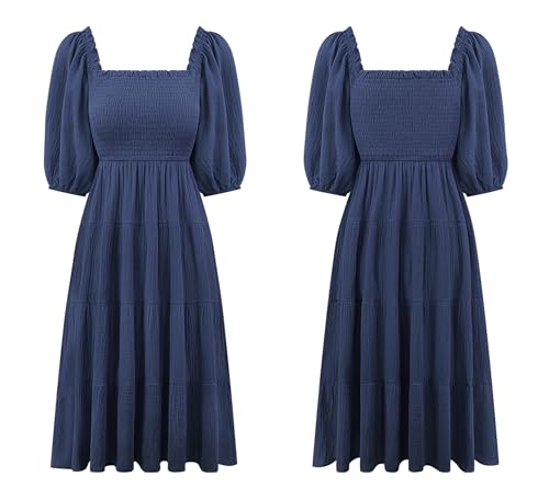 Image of R.Vivimos Women's Summer Cotton Lantern Sleeves Ruffled Off Shoulder A-Line Midi Dresses