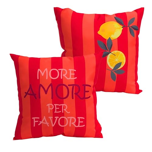 Wetterfestes Outdoor-Kissen mit Füllung Wasserabweisend UV-beständig & Pflegeleicht 1 Wendekissen für Garten Balkon & TerrasseVerschiedene Designs (Orange/Pink - Amore/Zitrone 40x40 cm)