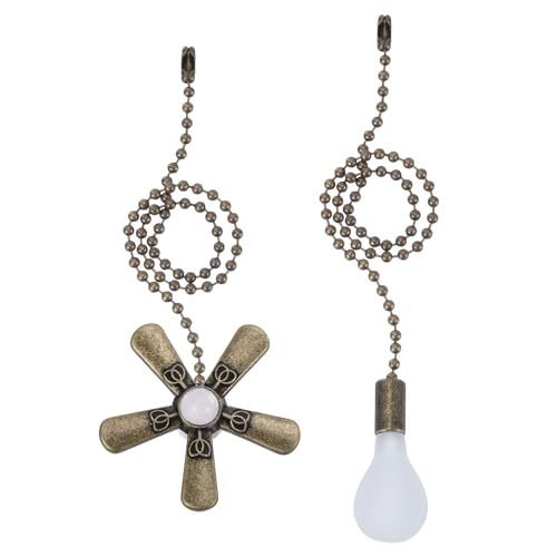 Image of uxcell 13 Inch Ceiling Fan Pull Chain Extender Sets, 2 Pcs Beaded Ball Fan Pull Chain with Decorative Light Bulb and Fan Cord for Ceiling Light Lamps Fan, Bronzy