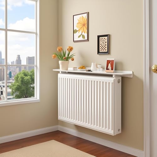 Cache-radiateur flottant blanc en métal suspendu sans perçage avec étagère lumineuse multi-niveaux