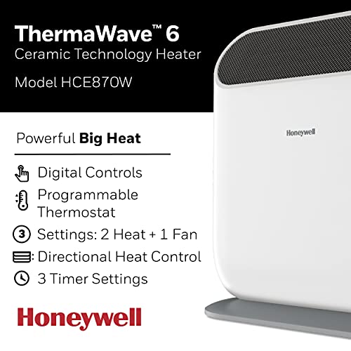 Honeywell Thermawave 6 Ceramic Technology Space Heater, White – Ceramic Heater With Programmable Thermostat #TOP1