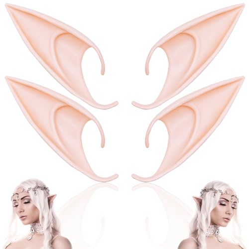 Cuackamily 2 Paia Orecchie da Elfo, Orecchie da Fata Orecchio Elfo in Lattice Punta Elfo, Orecchie Folletto per Cosplay Natale Halloween Carnevale Accessori per il trucco del costume Elfo Masquerade