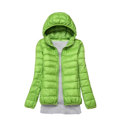 GOBIWM Piumino da donna, ripiegabile, trapuntato, con cappuccio, ultra leggero, giacca invernale corta con borsa per il trasporto, Verde, L