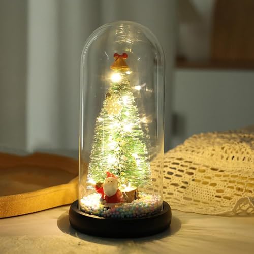 Christmas Decorations Indoor,LED Christmas Tree Cloche Glass Dome,Mini Christmasa Trees...
