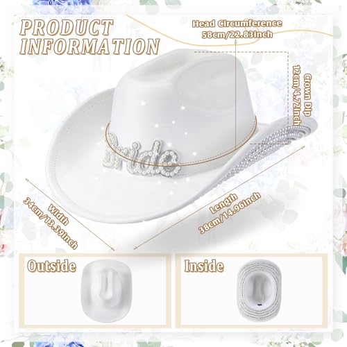 Image of Hercicy Rhinestone Cowboy Hat with Diamond Fringe CowHat for Cosplay Wedding circumference between 21.5 and 23.5 inches