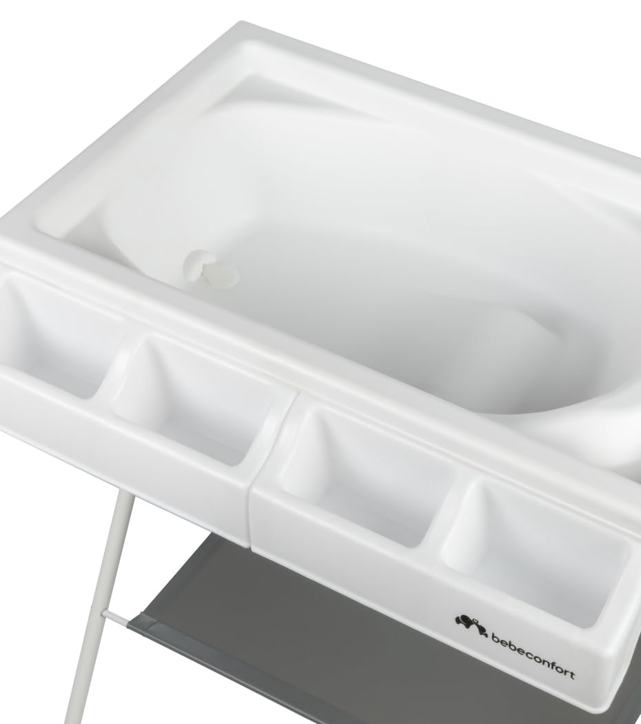 Bebeconfort Bellis, Unidad de baño y cambiador 2 en 1, Módulo de baño y cambiador plegable para bebé, Plegable y fácil de almacenar, Múltiples compartimentos de almacenamiento, Mineral Gray