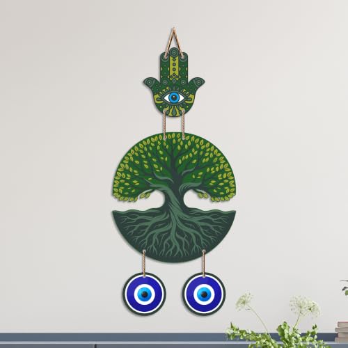Image of Artvibes Green Tree of Life Evil Eye Wall Decor for Main Door Entrance | Nazar Suraksha Hanging for Home Living Room Office | Vastu Feng Shui Positive Energy Decorative Gift Item (WH 85124N)