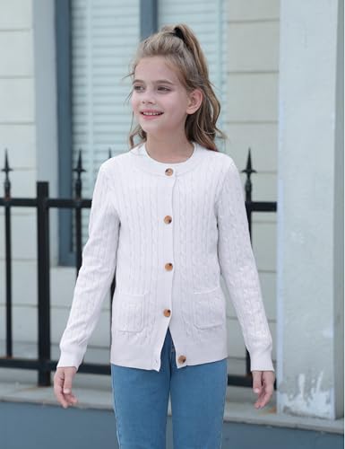 Girls Cardigan Long Sleeve Button Front Sweater Toddler Kids Knit School Uniforms Sweaters with Pockets 3-12 Years