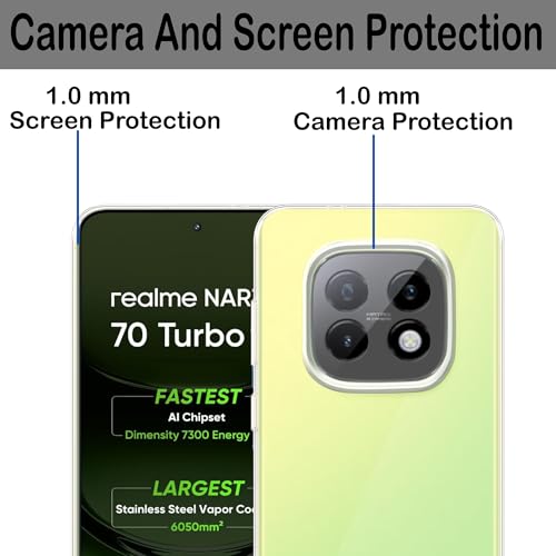 Image of Amazon Brand - Solimo for Realme Narzo 70 Turbo 5G Premium Transparent Soft Silicon Crystal Clear Back Cover [Transparent] - Pack of 2