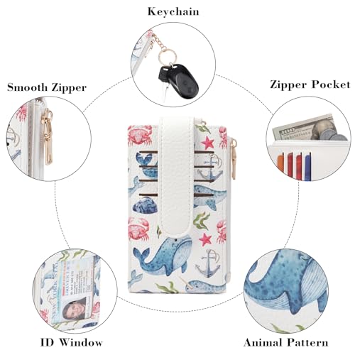 Image of GOIACII RFID Slim Card Holder Wallet with ID Window Thin Bifold Wallet for Womens Zipper Coin Pocket Whale Print