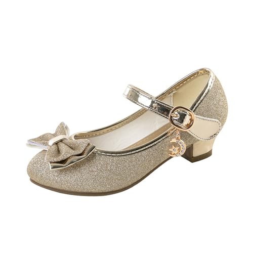 Bestgift Zapatos de tacón alto para niñas con cristales de princesa, Gold, 28.5 EU
