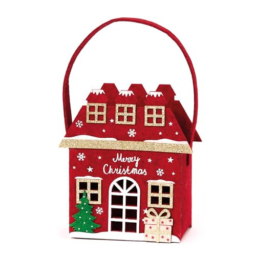 Mopec NA97 Cesta casa Merry Christmas fieltro y lamé Dorado con ASA. 15x26x7cm Cestino Feltro e leccato Dorato con Manico, Rosso