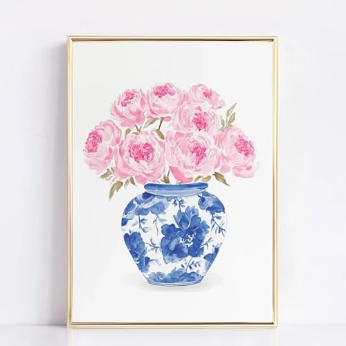 Vase chinoiserie toile fleurs 50x70cm pour habiller un grand mur vide