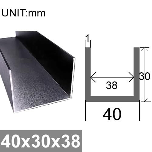 Perfil de canal en U de aluminio negro, paquete de 2 unidades 6063 de 500 mm de longitud, versátil de 40 x 30 x 38 mm, tamaños para proyectos de bricolaje, construcción y mejoras del hogar, duradero y