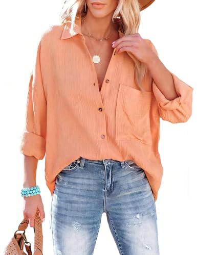 Chemise surdimensionnée coton femme manches longues vêtement ample boutonné tendance