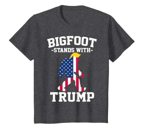 Bigfoot Stands with Trump Funny T-Shirt, Youth, Dark Heather Grey, X-Small