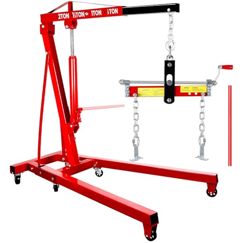 2 Ton Engine Hoist Cherry Picker, 4400 LBS Hydraulic Engine Lift Crane with Foldable Frame, 360° Steel Casters, Adjustable Boom & 8 T Pump for Workshop Use