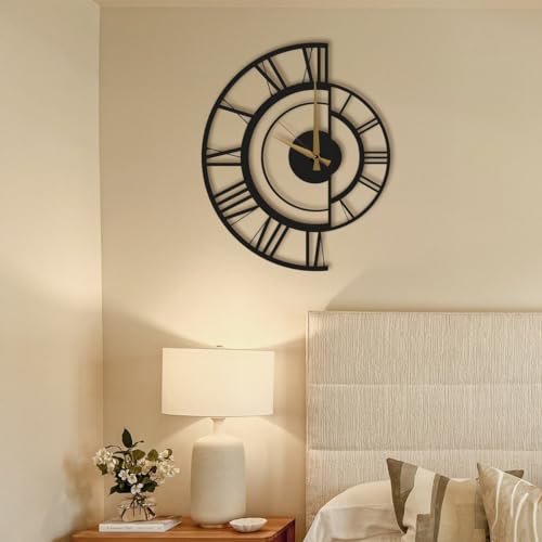 Image of Designer Metal Wall Clock for Living Room | Antique Stylish Fancy Decorative Big Size Wall Watch for Bedroom, Office, Kitchen, Dining, Hall and Decor (Black(ST-13), 40CM)