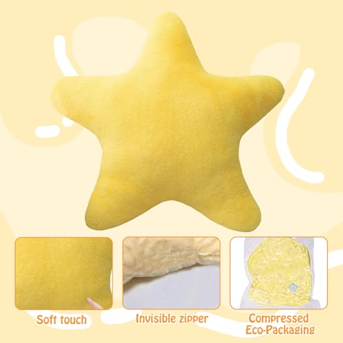 Rienan Kissen Stern Plüschkissen,1 Stücke Weiche Flauschige Sternform Zierkissen,Kinder Sternkissen,Kuschelkissen Kinder Sternkissen,Weiche Flauschige Sternenkissen(Gelb, 18cm)