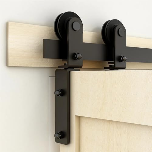 6FT Bi-Folding Barn Door Hardware Kit - I Shape Roller Track System for 2 Doors, Smooth & Quiet Operation, Easy Installation, No Door Included, Perfect for Home Decor