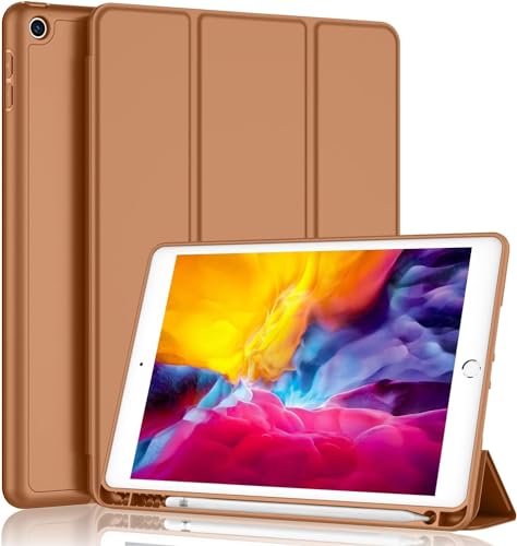 Image of Printme iPad 9.7 Case (2018 /2017 Model, 6th /5th Generation), Smart Cover with Pencil Holder and Soft Baby Skin Silicone Back and Full Body Protection, Auto Wake /Sleep Cover (Dark Brown)