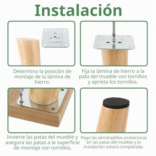 Patas mueble inclinadas redondas de 12 cm para reparar sofás hundidos y elevar armarios 4