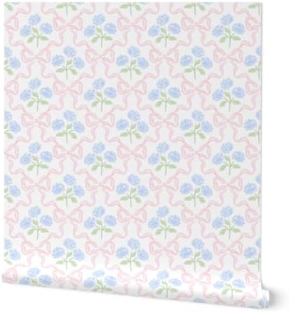 Spoonflower Peel & Stick Wallpaper 3ft x 2ft - Preppy Bow Floral ...