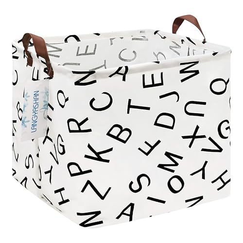 LANGYASHAN Square Storage Baskets Waterproof Canvas Children Laundry Nursery Hamper for Shelves Gift Baskets Toy Organizer Room Decor (Square alphabet)