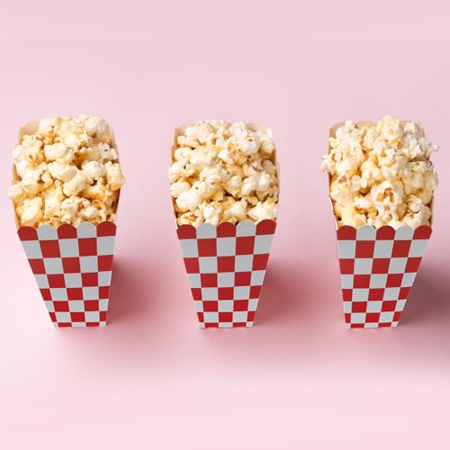 Image of 50 Pcs Popcorn Boxes Mini Paper Popcorn Box Cardboard Popcorn Container for Party Disposable Snack Candy Popcorn Bags Popcorn Holder for Movie Nights Birthday Wedding (Red Checkered)