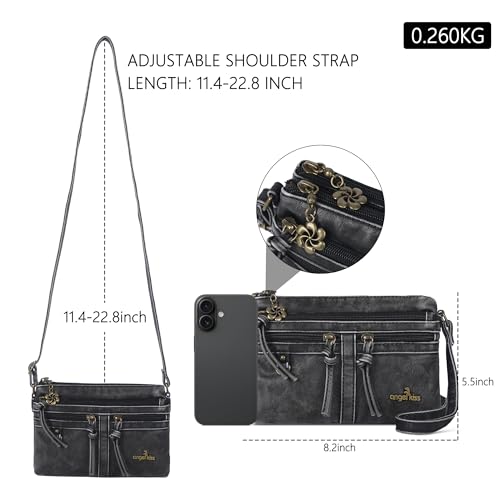 Image of Angel Kiss Small Crossbody Bag for Women Leather Crossbody Purse Triple Compartments Cell Phone Purse Shoulder Bags for Women