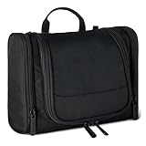 Amazon Essentials Spacious Toiletry Bag, Hanging Cosmetic Dopp Kit with Compartments, Portable, Polyester, Black (Previously Amazon Basics)