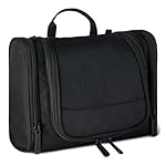 Amazon Essentials Spacious Toiletry Bag, Hanging Cosmetic Dopp Kit with Multiple Compartments, Durable 1680D Polyester, Large Capacity Storage, Compact Design, Black (Previously Amazon Basics)